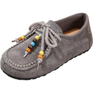 Women's Beaded Round Toe Slip On Gray Flats Walking Flats Slipper Shoes